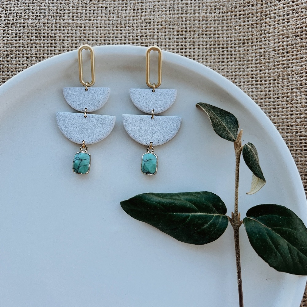 Turquoise and White Clay Earrings